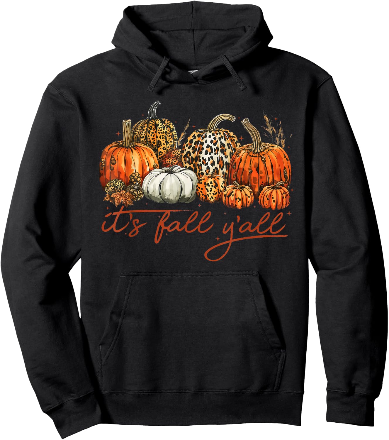 It's Fall Y'all Leopard Pumpkin Fall Shirt Hoodie - Hoodie | Black