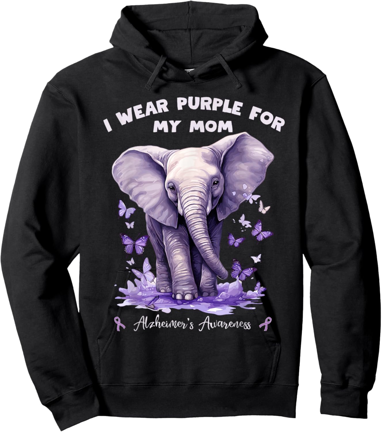 Elephant I Wear Purple For My Mom Alzheimer's Awareness Hoodie - Hoodie | Black