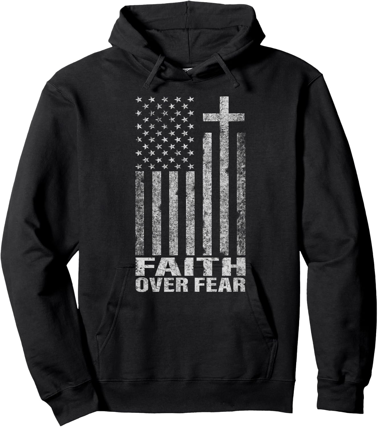 Faith Over Fear Cool Christian Flag Cross Women Kids Short Sleeve Hoodie - Hoodie | Black