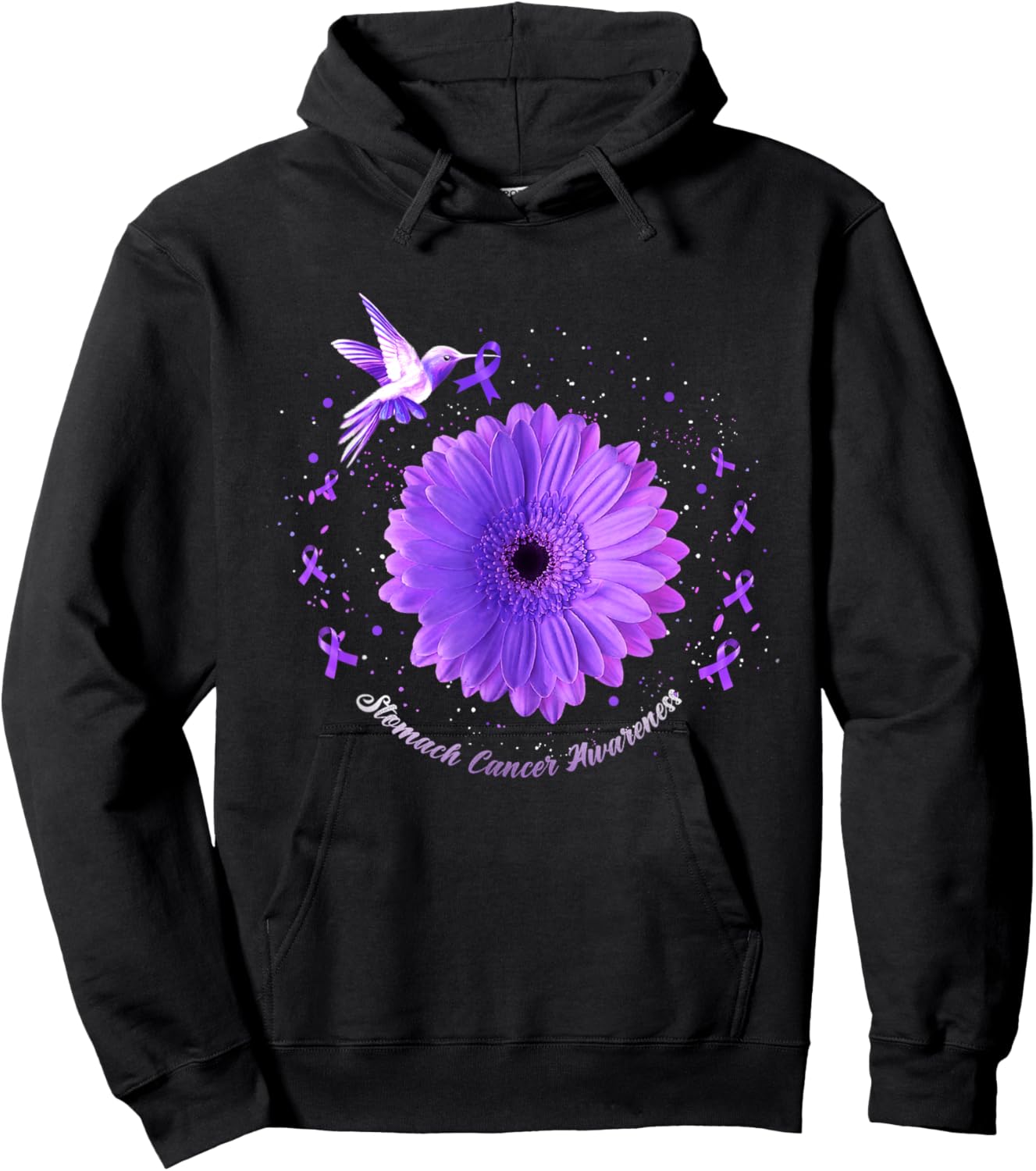 Hummingbird Periwinkle Sunflower Stomach Cancer Awareness Hoodie - Hoodie | Black