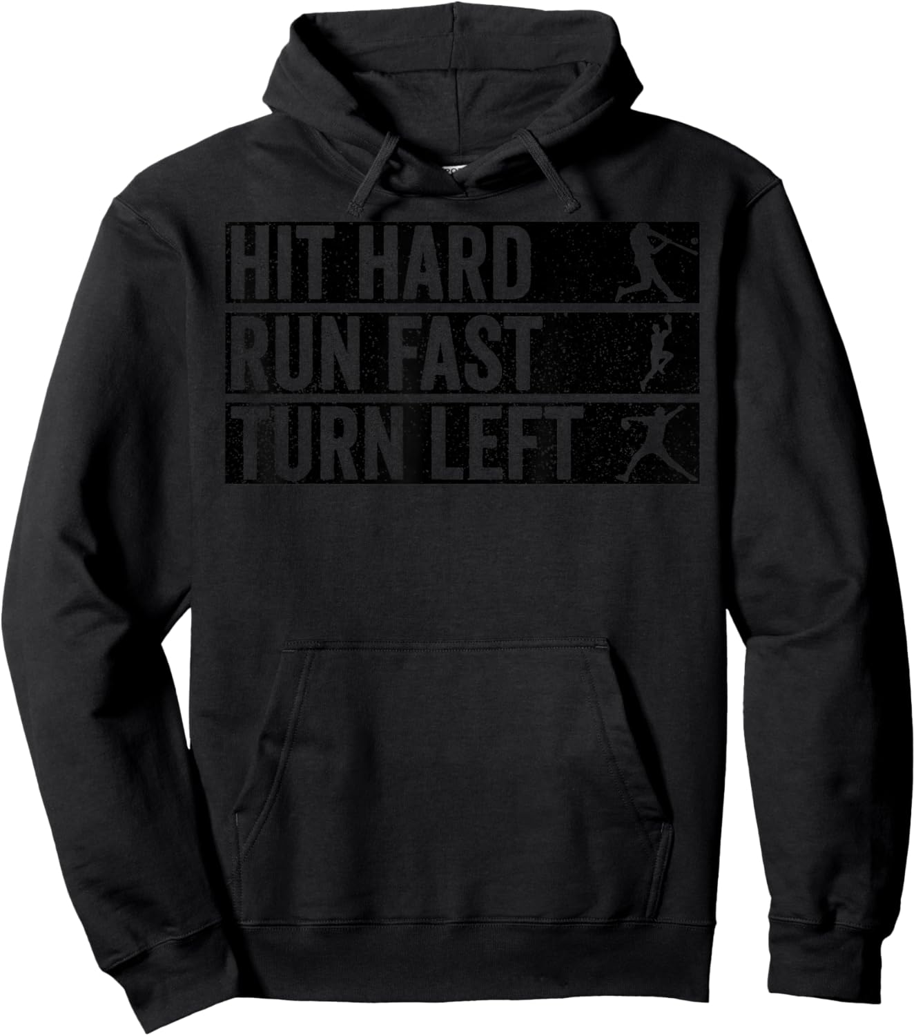 Hit Hard Run Fast Turn Left Baseball Coach Mom Dad Kid Funny Hoodie - Hoodie | Black