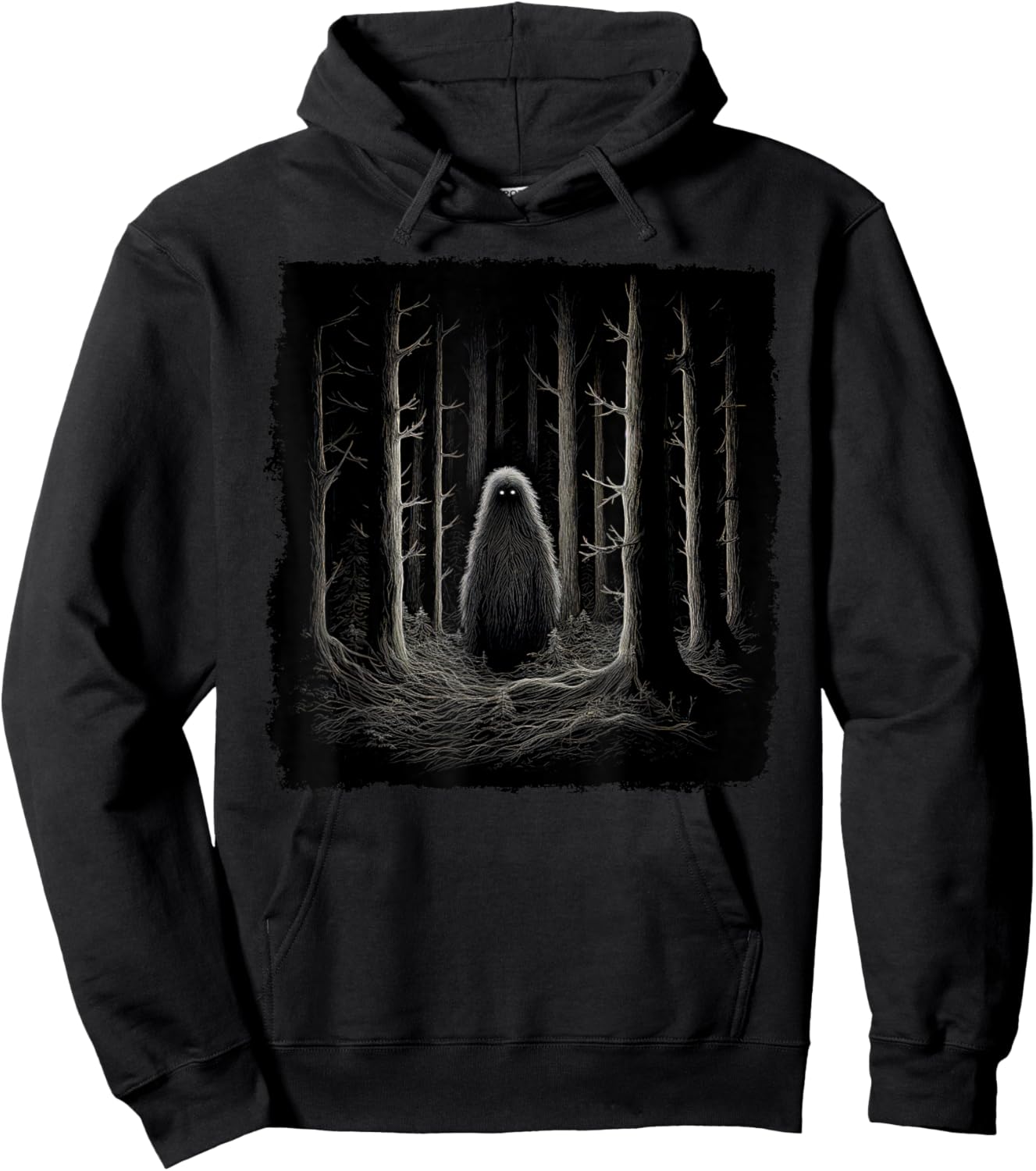 Sasquatch in the Forest with Glowing Eyes – Funny Bigfoot Hoodie - Hoodie | Black