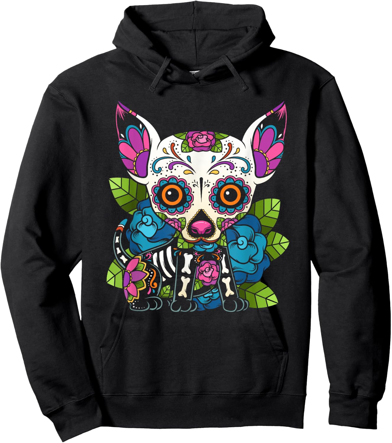 Chihuahua Sugar Skull Mexico Dog Calavera Dia De Los Women Girls Kids Hoodie - Hoodie | Black