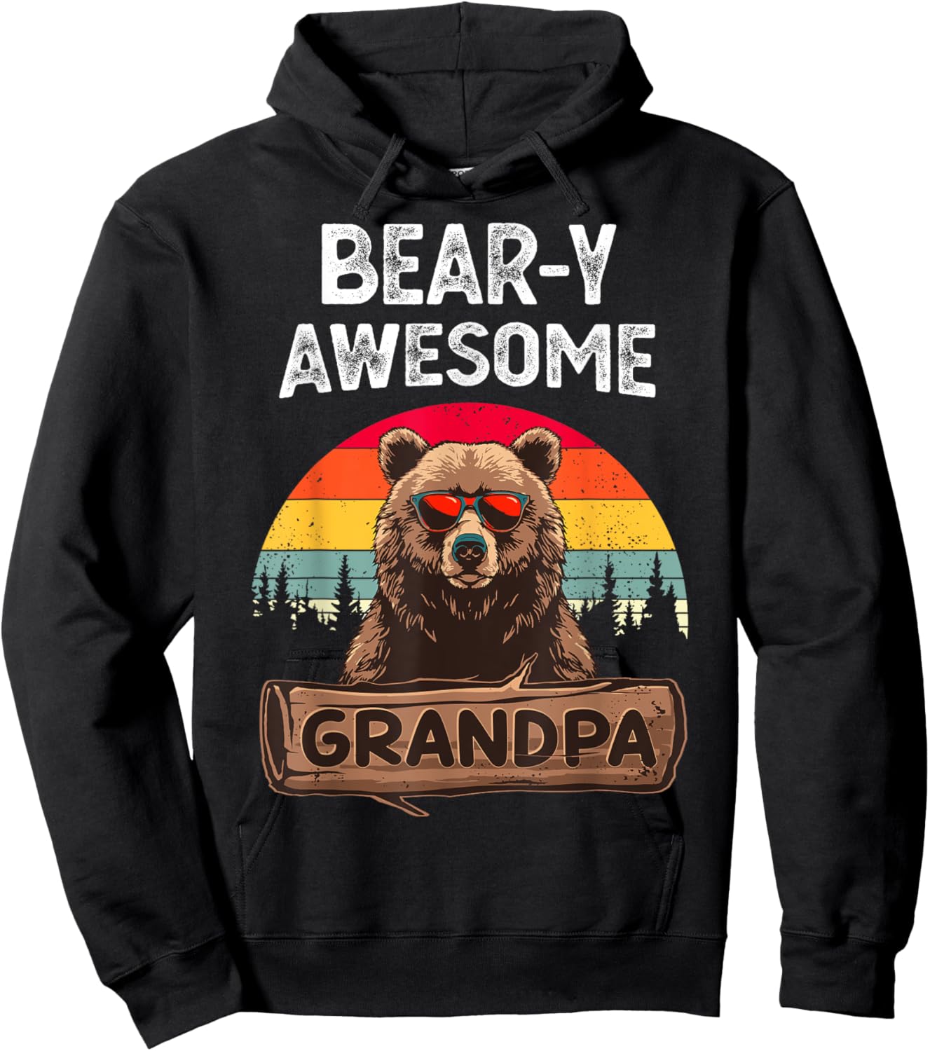 Bear-y Awesome Grandpa Funny Saying Bear Vintage Grandfather Hoodie - Hoodie | Black