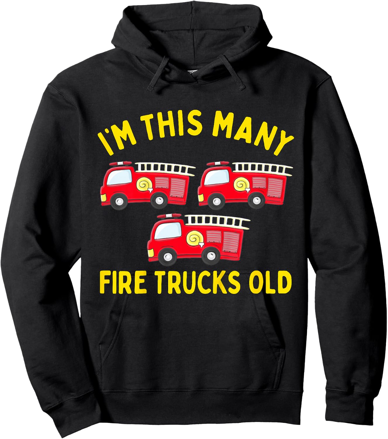 Kids Fire Truck 3rd Birthday Boy Toddler Firefighter 3 Three Hoodie - Hoodie | Black