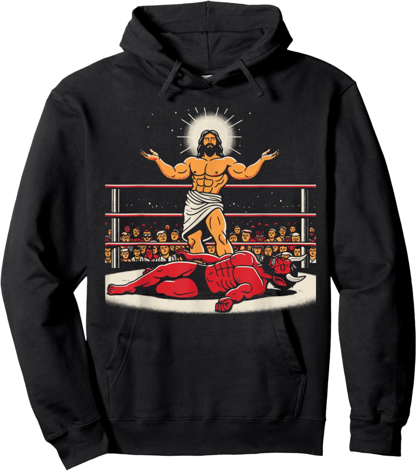 Jesus Wrestling Satan Funny Christian Humor Joke Hoodie - Hoodie | Black