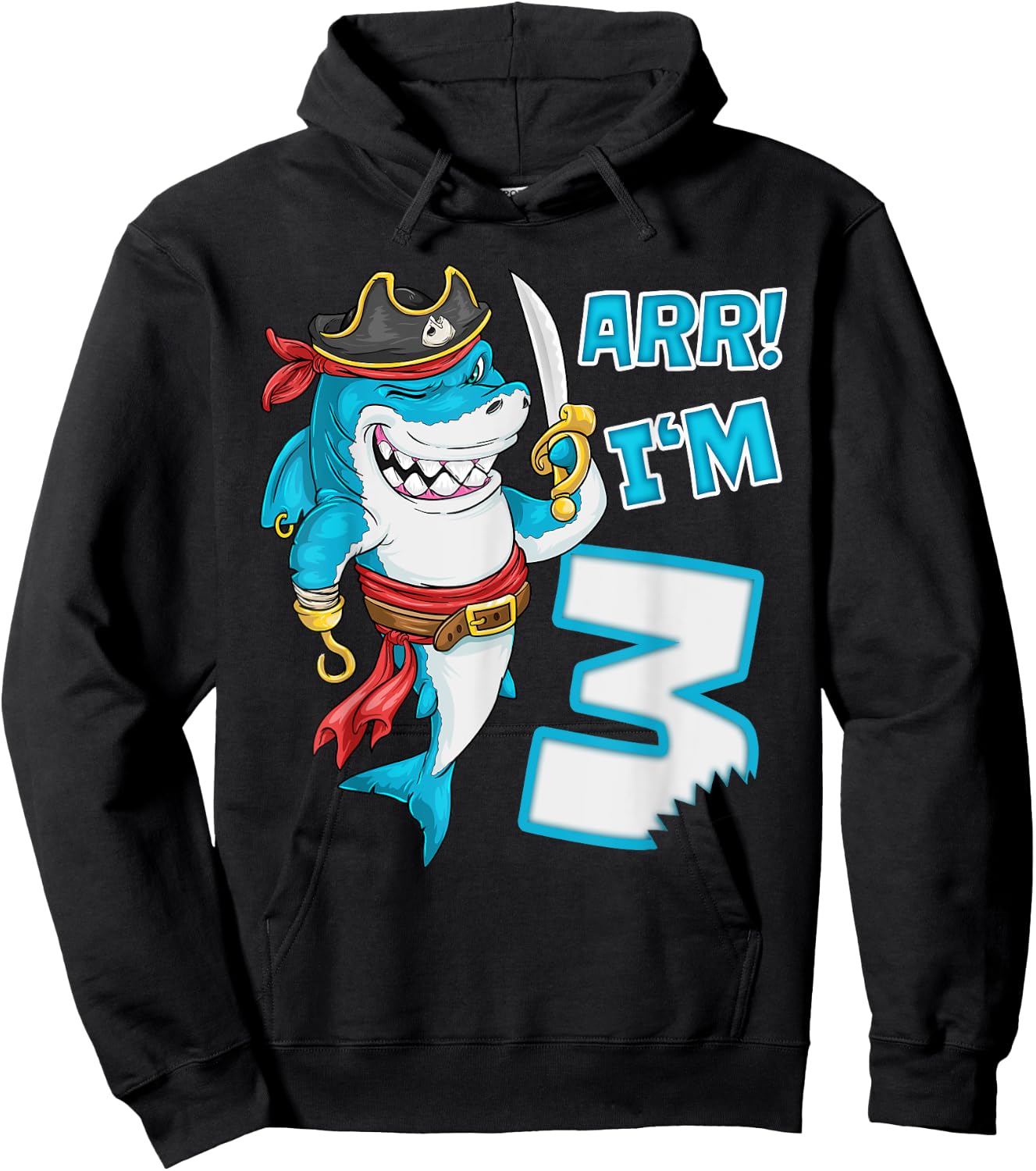 I'm 3 years Bday Shark pirate 3rd Birthday boy pirate Party Hoodie - Hoodie | Black
