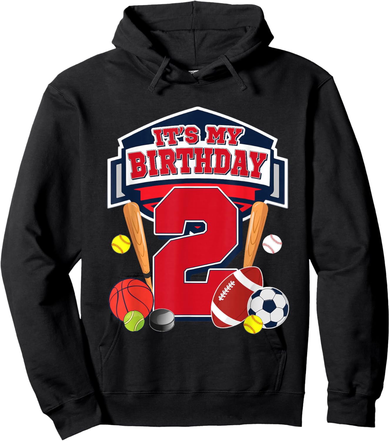 Sports Ball It's My 2nd Birthday Boy 2 Year Old Birthday Hoodie - Hoodie | Black