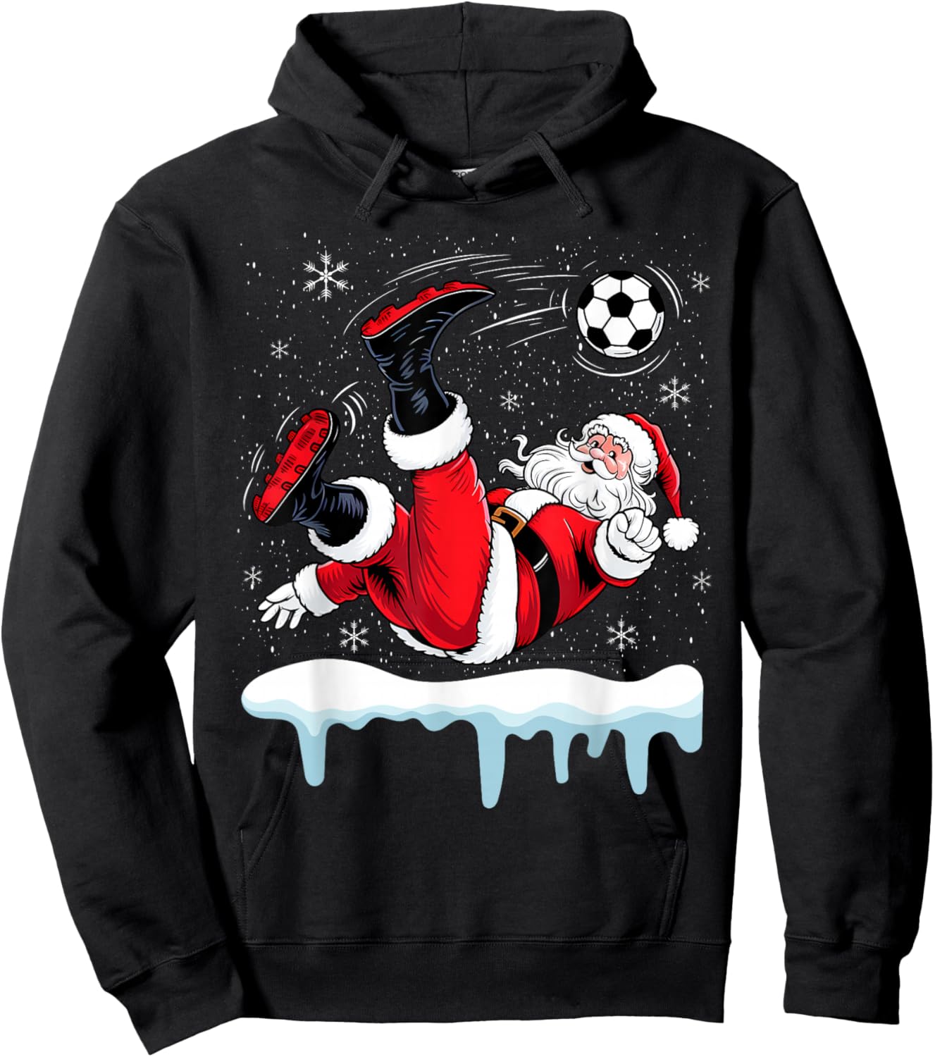 Christmas Santa Soccer Bicycle Kick Xmas Boys Men Ball Sport Hoodie - Hoodie | Black