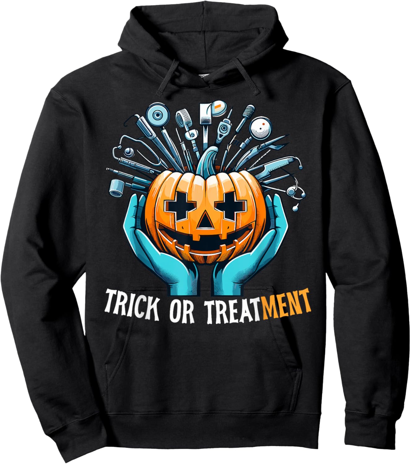 Trick Or Treatment Nurse Halloween Paramedic Medical Funny Hoodie - Hoodie | Black