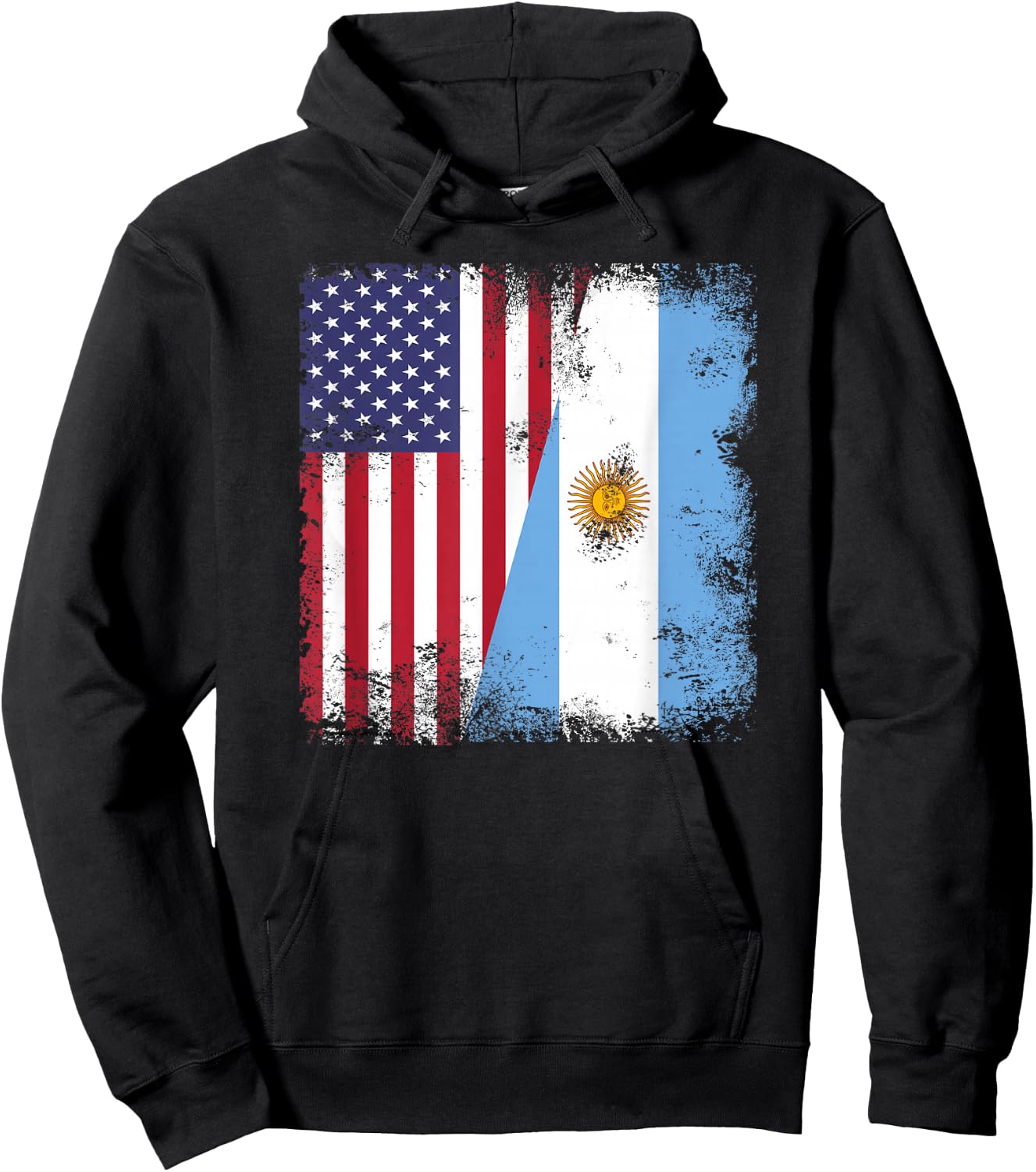 Half Argentinian Flag | Vintage Argentina USA Gift Hoodie - Hoodie | Black