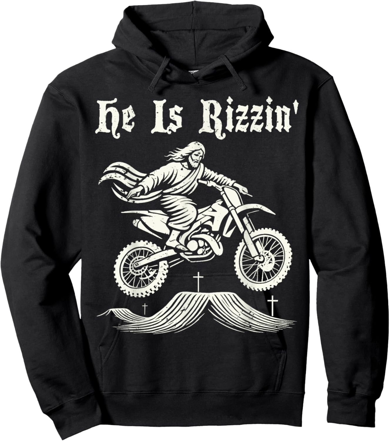 Funny jesus christ motocross dirt bike he's rizzin' easter Hoodie - Hoodie | Black
