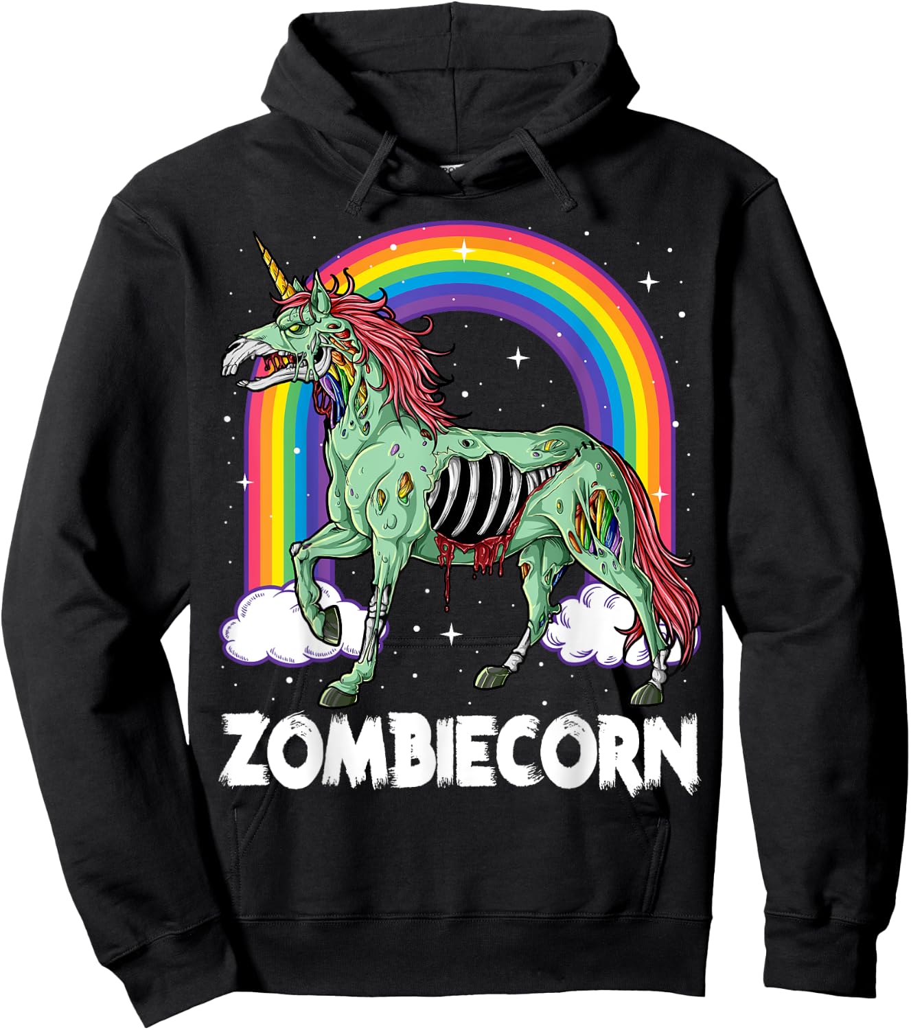 Zombiecorn Zombie Unicorn Halloween Women Girls Rainbow Hoodie - Hoodie | Black