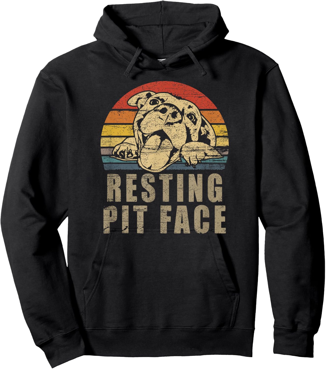 Pitbull Love - I Love My Pit Retro Vintage Resting Pit Face Hoodie - Hoodie | Black