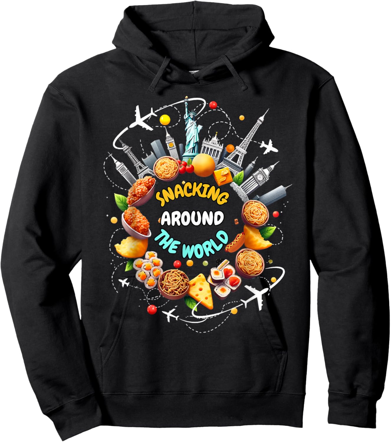 Snacking Around The World Fast Food Travel Traveler Foodie Hoodie - Hoodie | Black