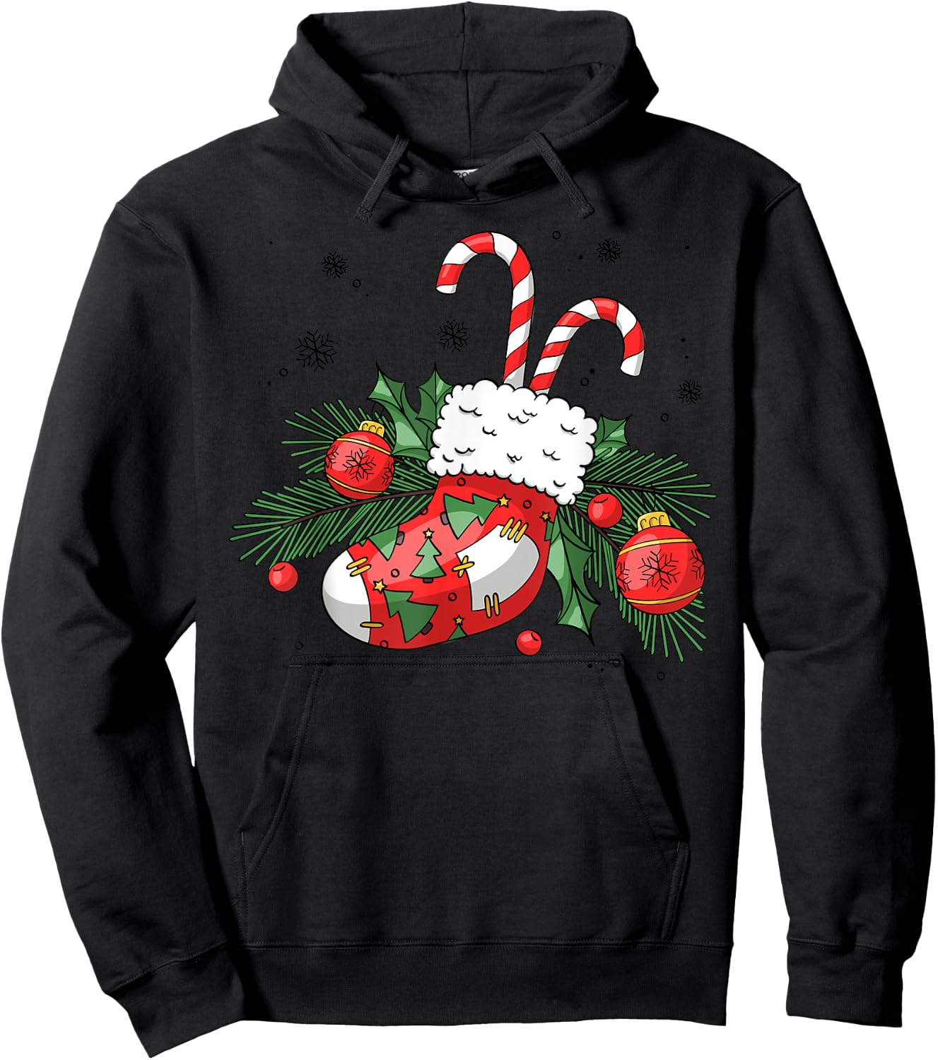 Funny Retro Merry Christmas Stocking Candy Cane Xmas Holiday Hoodie - Hoodie | Black
