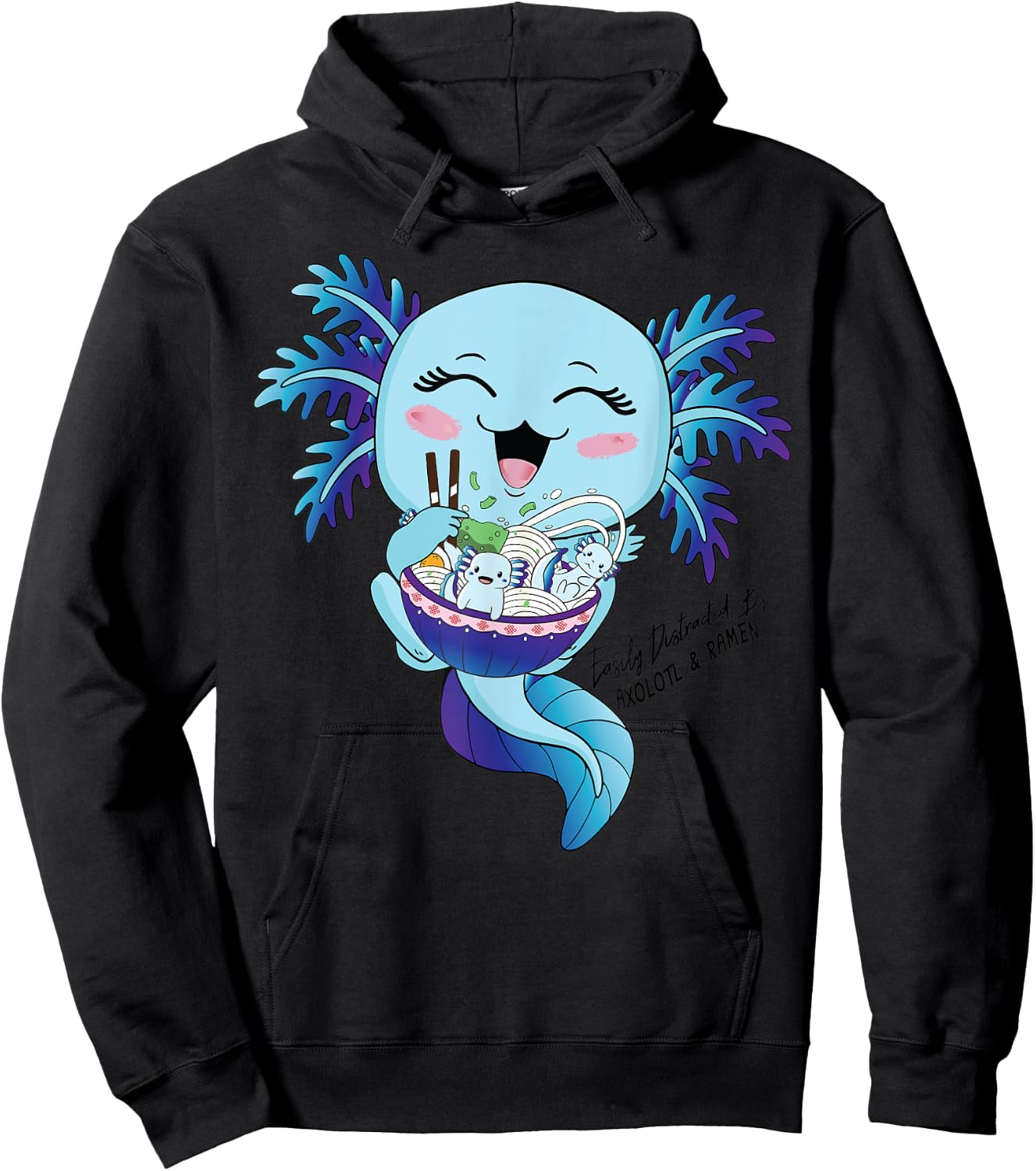 Kawaii Blue Axolotl Eating Ramen Salamander Boys Girls Teens Hoodie - Hoodie | Black