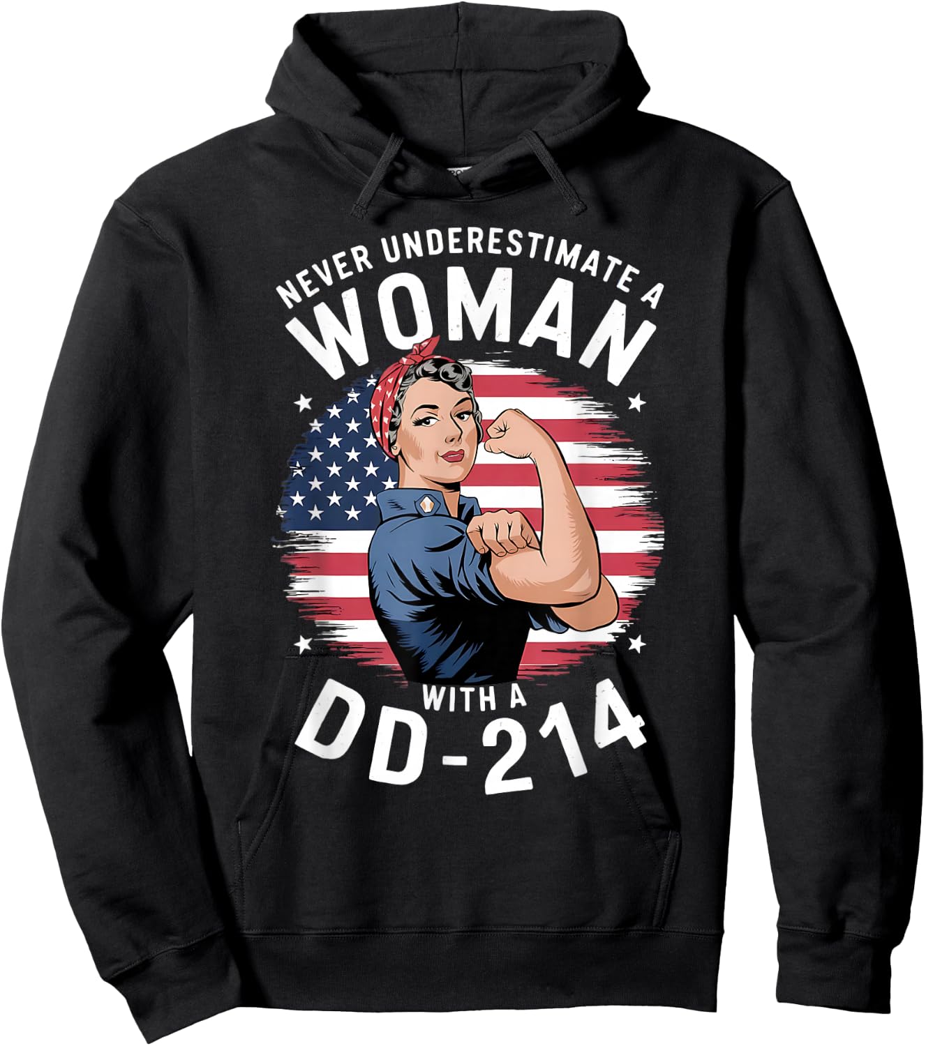 American Flag Never Underestimate a Women with a DD-214 Hoodie - Hoodie | Black