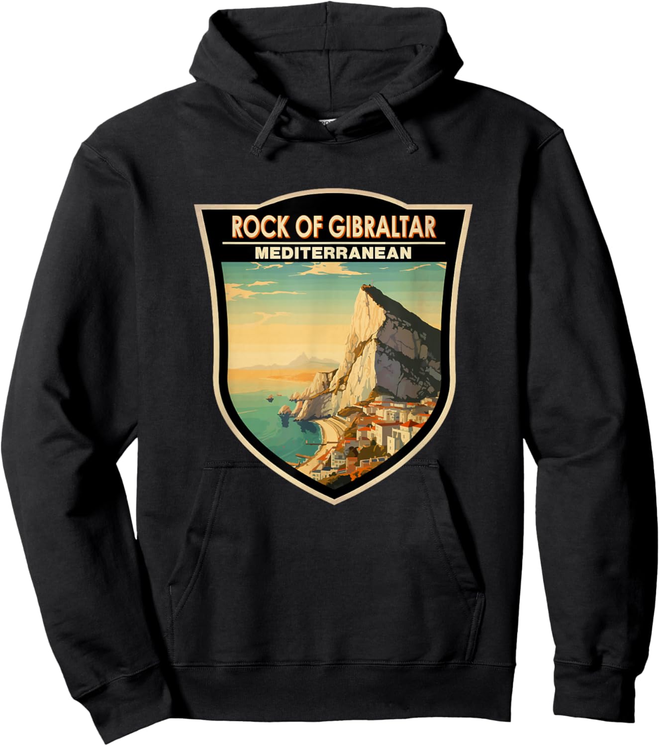 Rock of Gibraltar Travel Art Badge Vintage Hoodie - Hoodie | Black