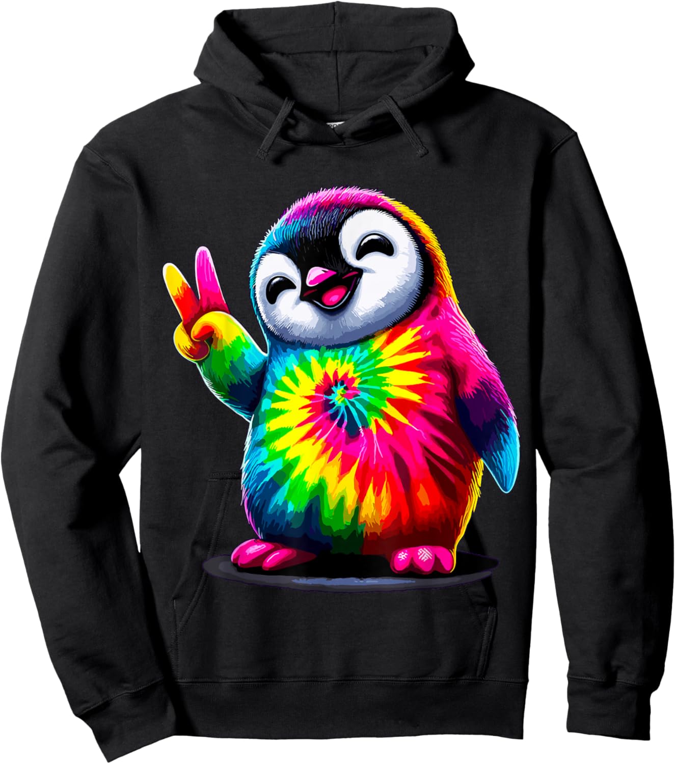 Tie-Dye Penguin Hippie Peace Sign Hoodie - Hoodie | Black