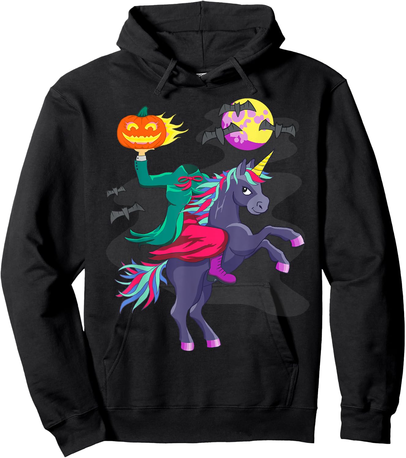 Unicorn Halloween Headless Horseman Pumpkin Head Graphic Hoodie - Hoodie | Black