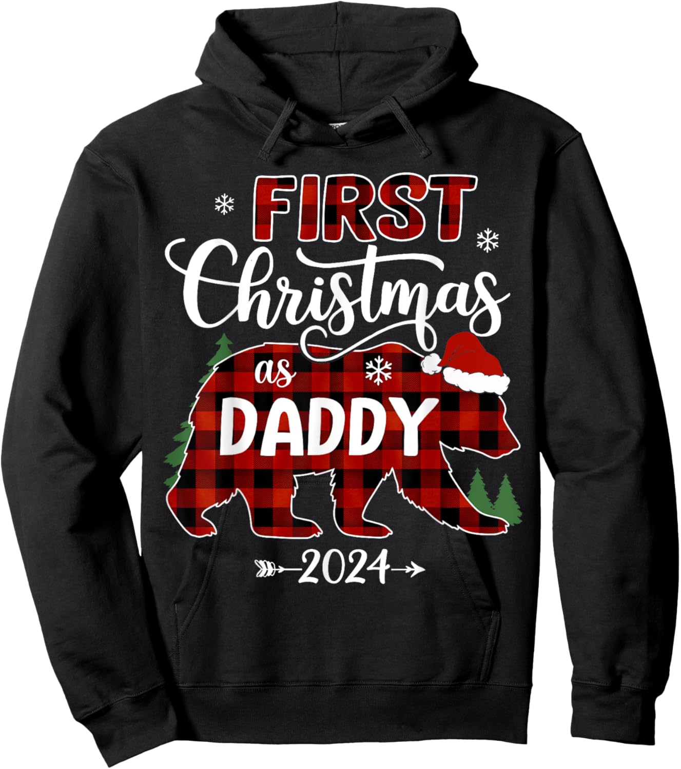 First Christmas As Daddy 2024 Bear Santa Hat Pregnancy Baby Hoodie - Hoodie | Black