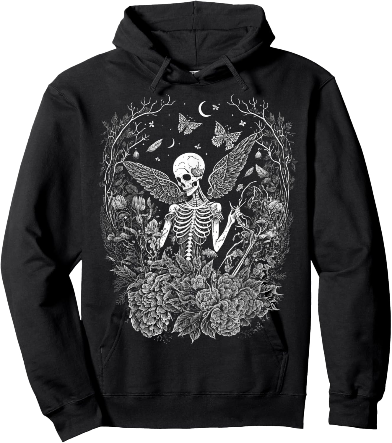 Cute Fairycore Floral Skeleton Aesthetic Girls Women Graphic Hoodie - Hoodie | Black