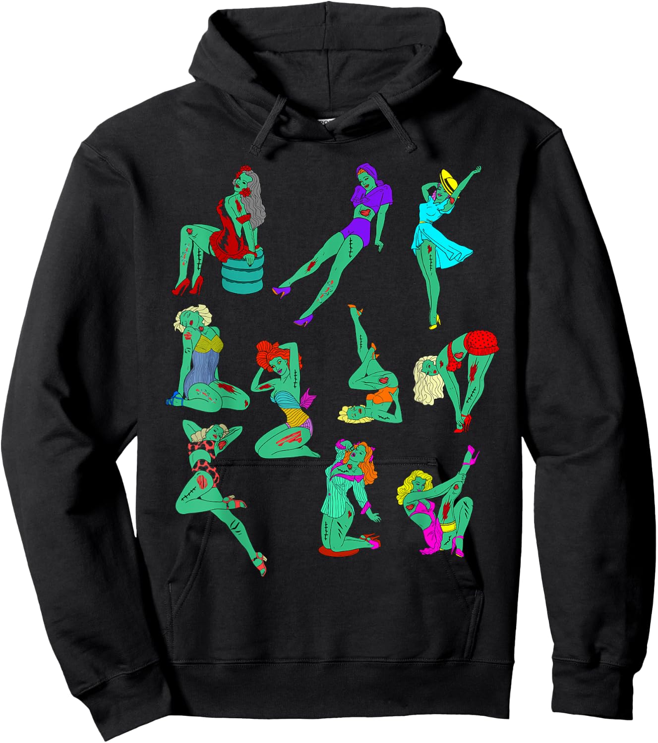 Funny Vintage Pin-up Sexy Zombie Girls Halloween Costume Hoodie - Hoodie | Black