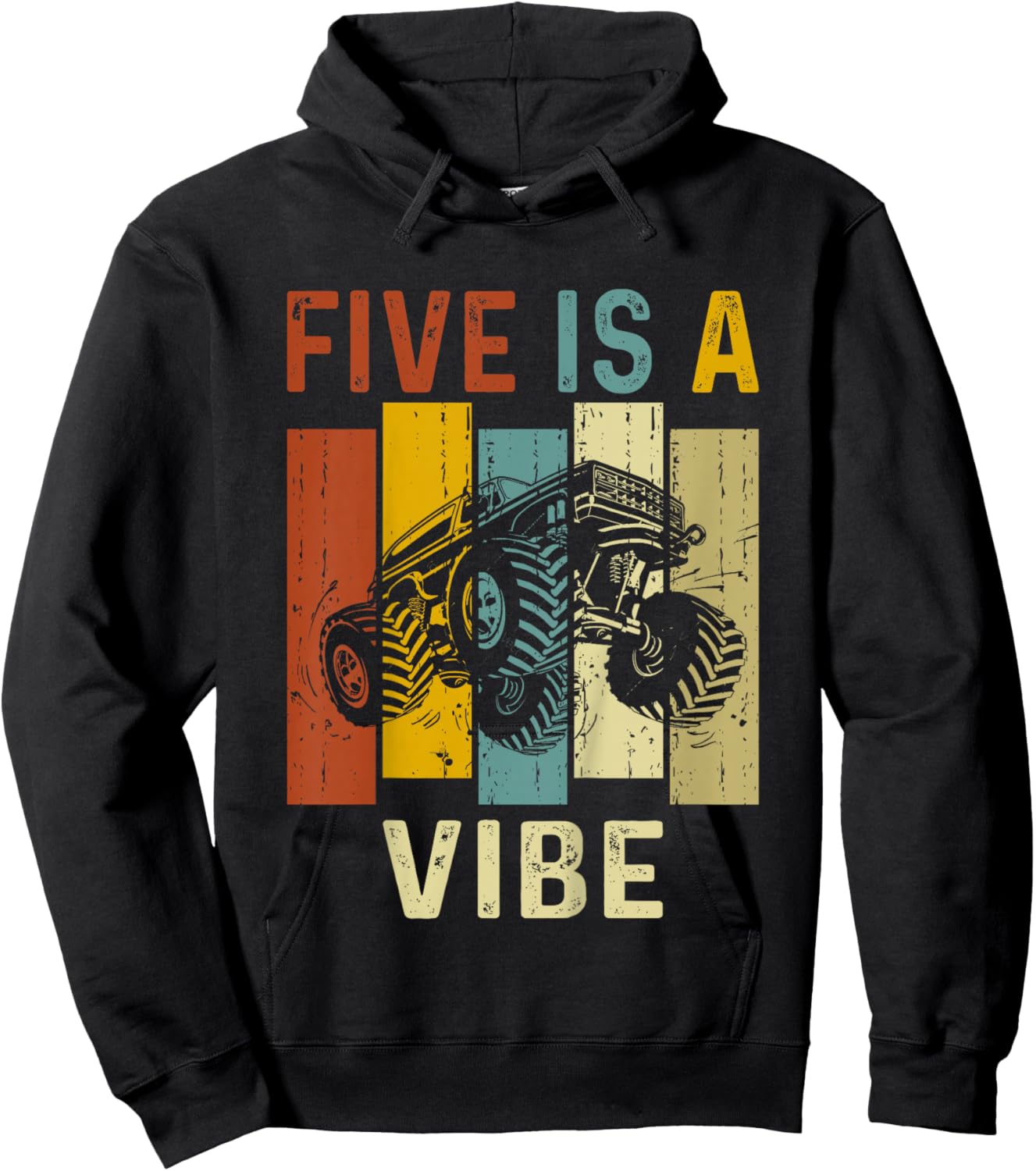 Five Is A Vibe Cute 5th Birthday design Monster 5Years Truck Hoodie - Hoodie | Black