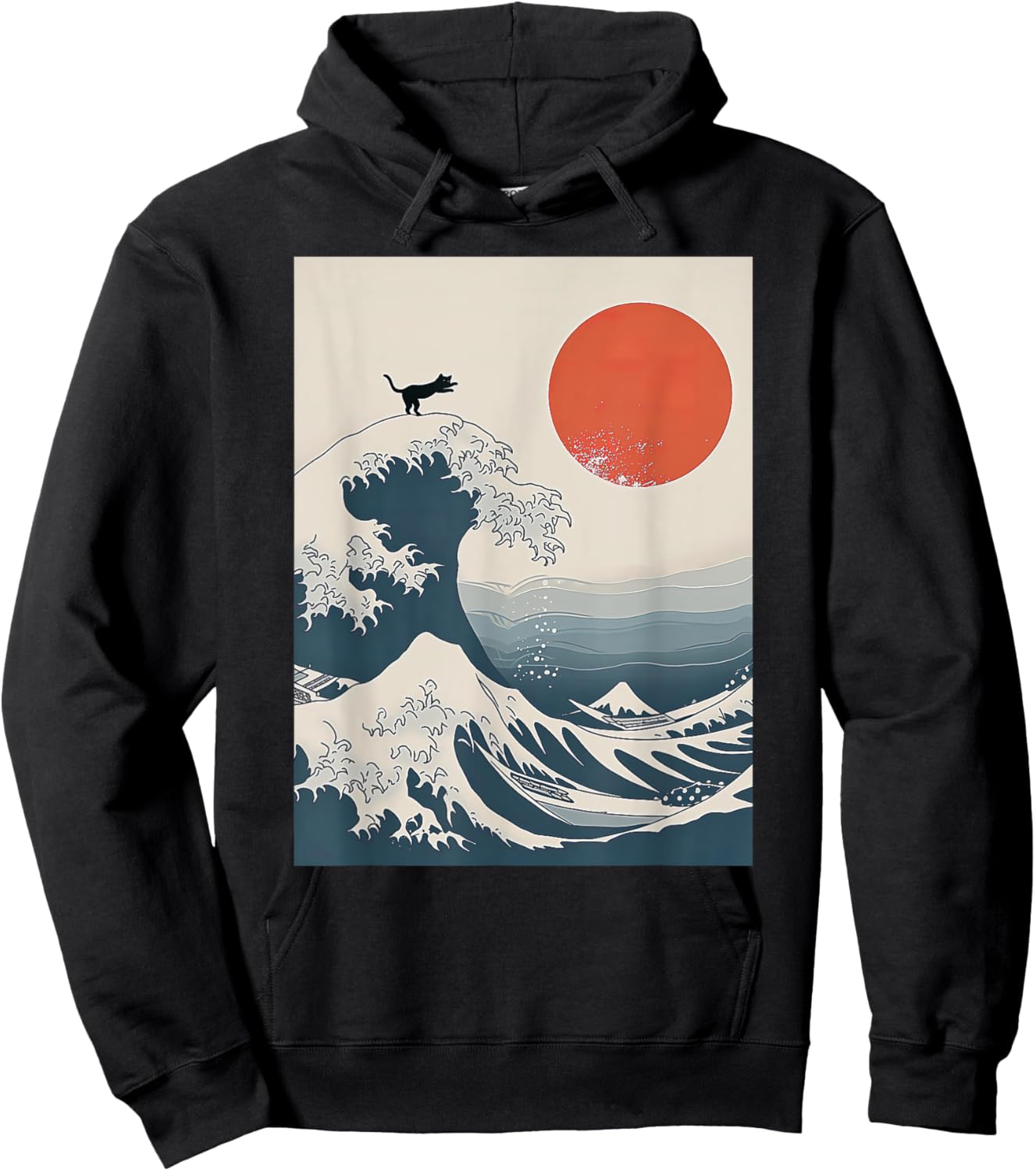 The Great Wave Of Kanagawa Cat Funny Kitten Japanese Cat Art Hoodie - Hoodie | Black