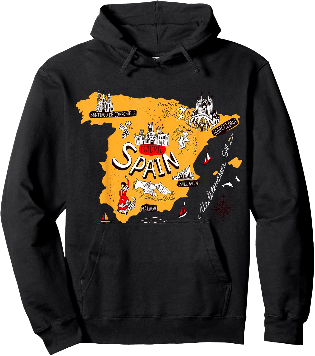 I Love Spain Culture Shirt, Vintage Spain Graphic Design Hoodie - Hoodie | Black