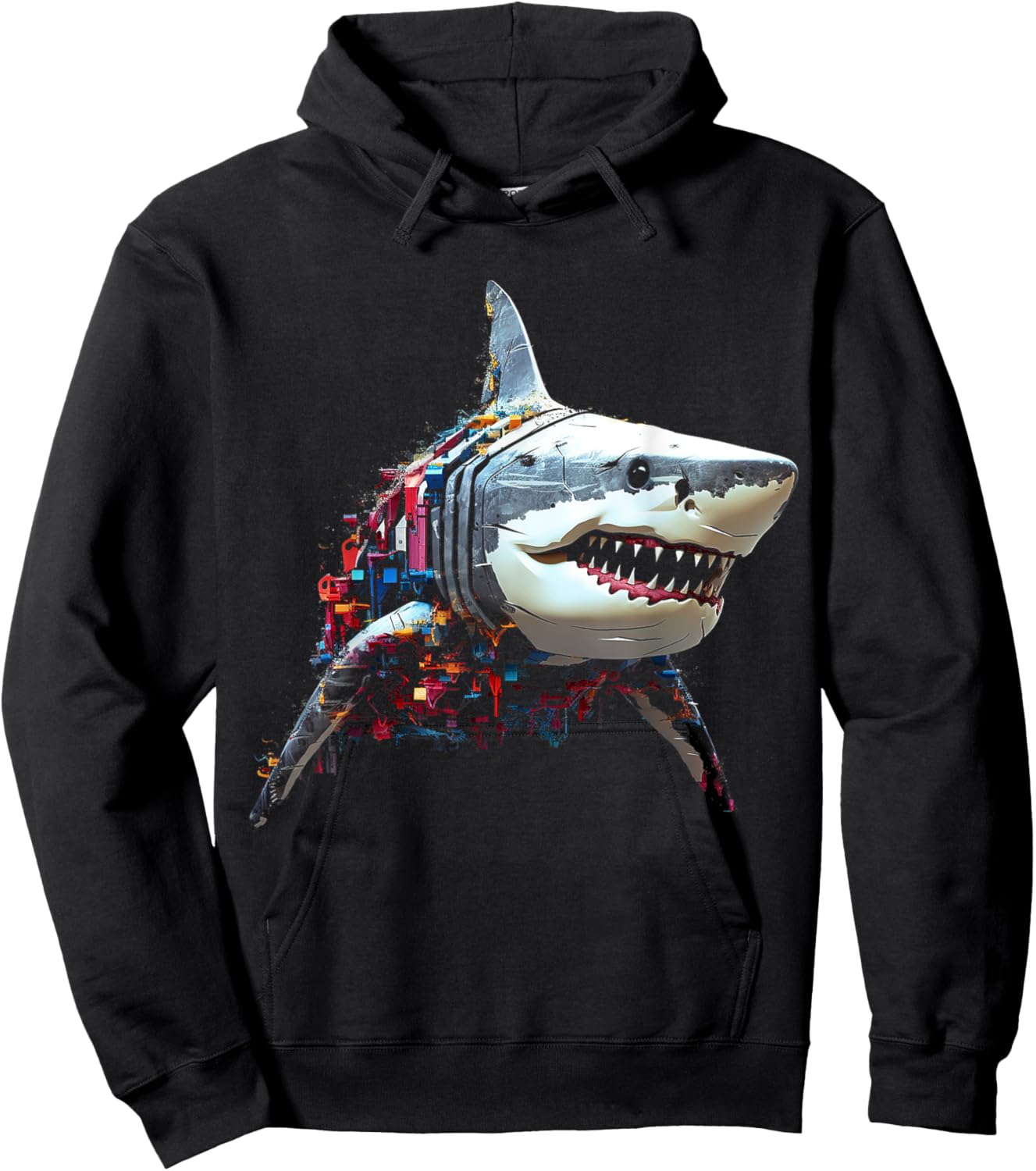 Shark Colorful Art Abstract Animal Polygon Graphic Shark Hoodie - Hoodie | Black