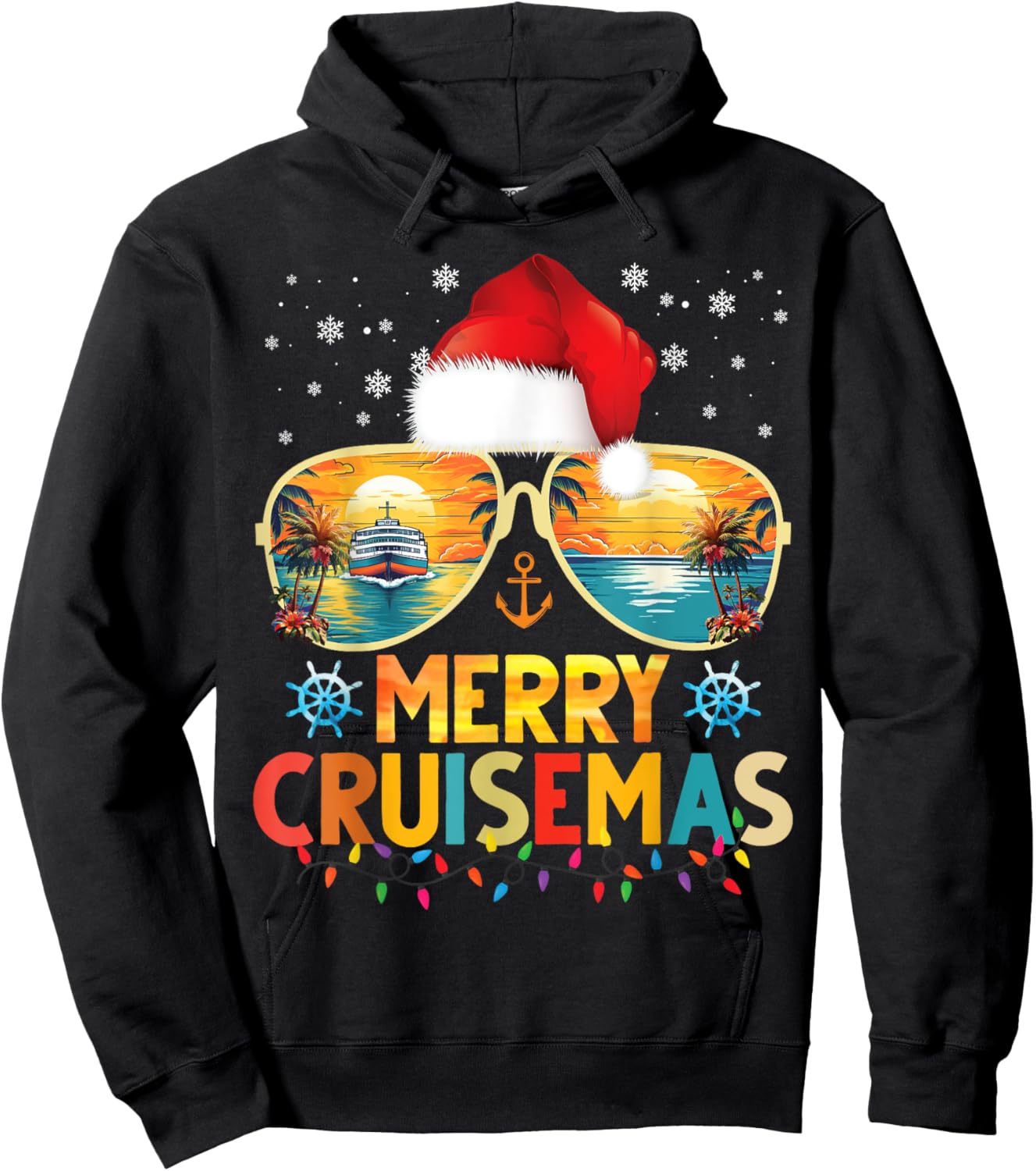 Merry Cruisemas Santa Hat Retro Cruise Ship Christmas Cruise Hoodie - Hoodie | Black