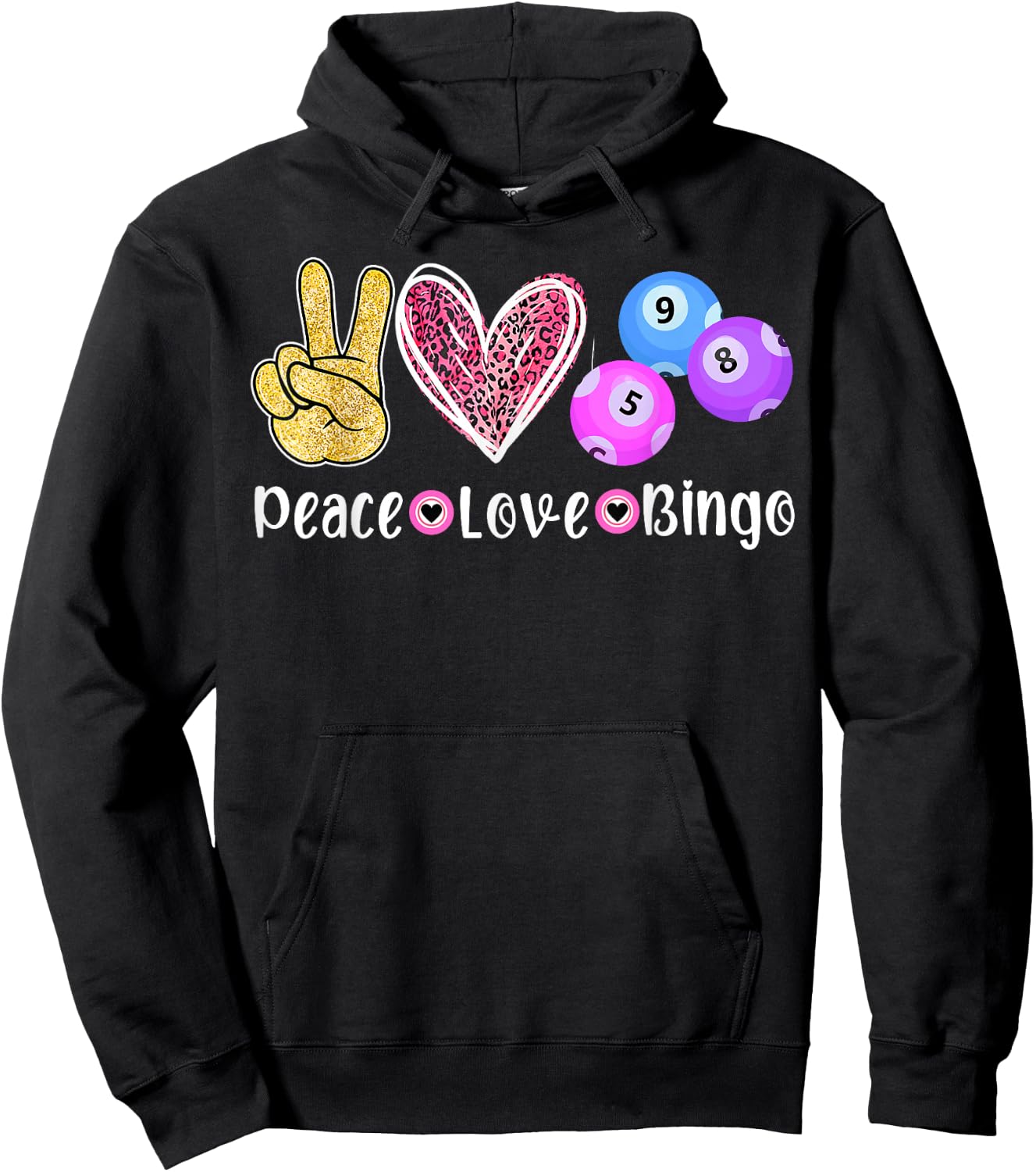 Peace Love Bingo Funny Bingo Lover Hoodie - Hoodie | Black