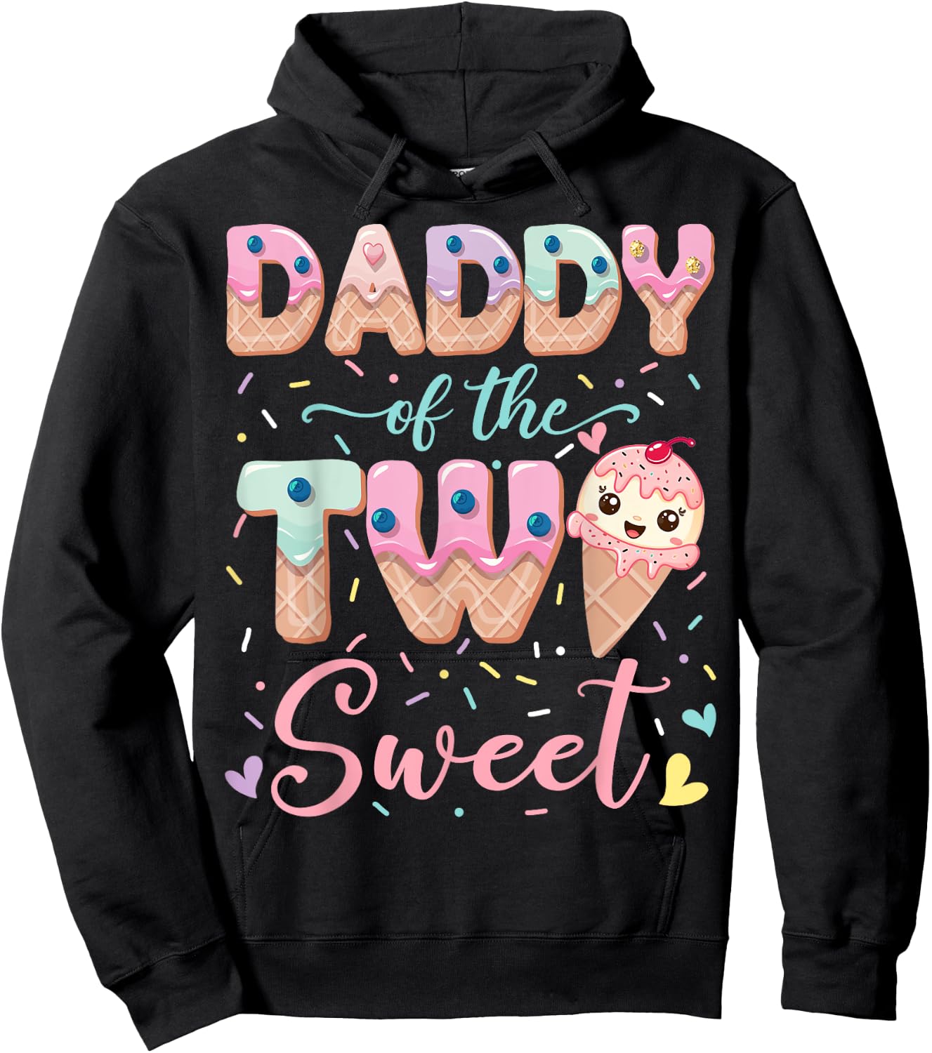 Daddy Of The Two Sweet Ice Cream Lover 2Nd Birthday Girl Hoodie - Hoodie | Black