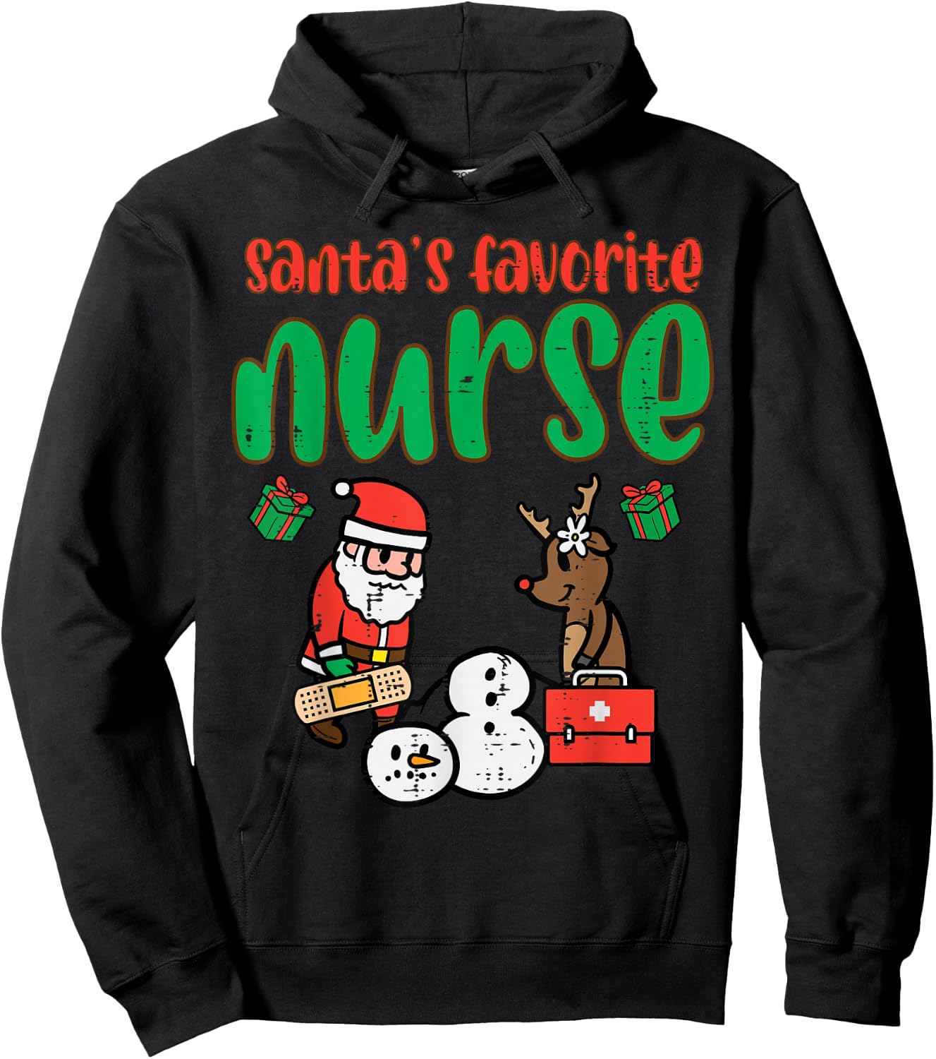 Santas Favorite Nurse Christmas Xmas Nursing Scrub Top Women Hoodie - Hoodie | Black