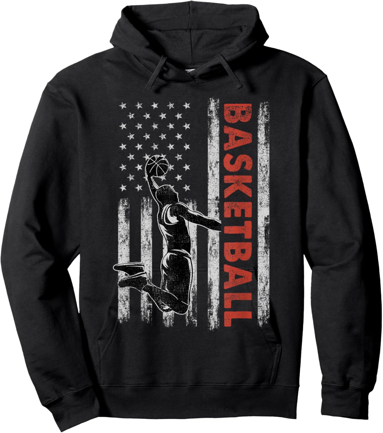 Basketball Lovers Vintage American Flag 4th Of July Gift Women Girls Kids Men Hoodie - Hoodie | Black