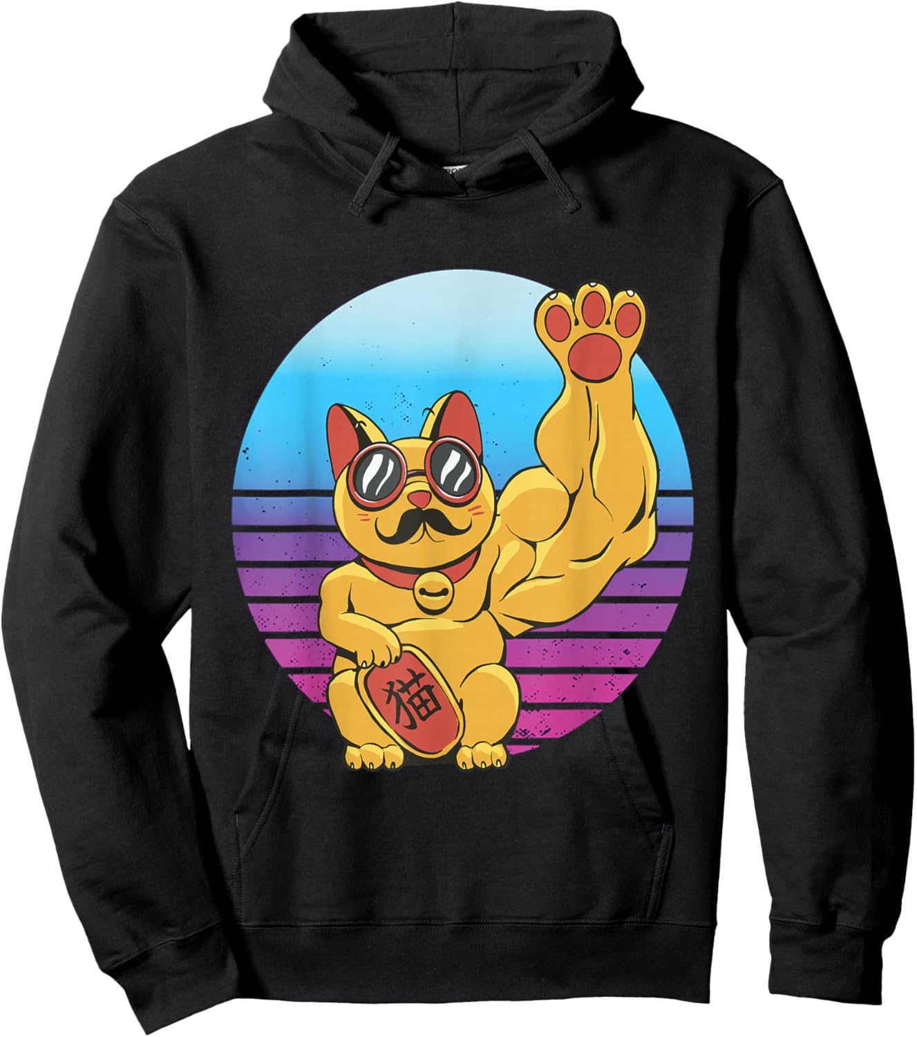 Muscles Maneki-Neko Strong Lucky Cat Buff Japanese Hoodie - Hoodie | Black