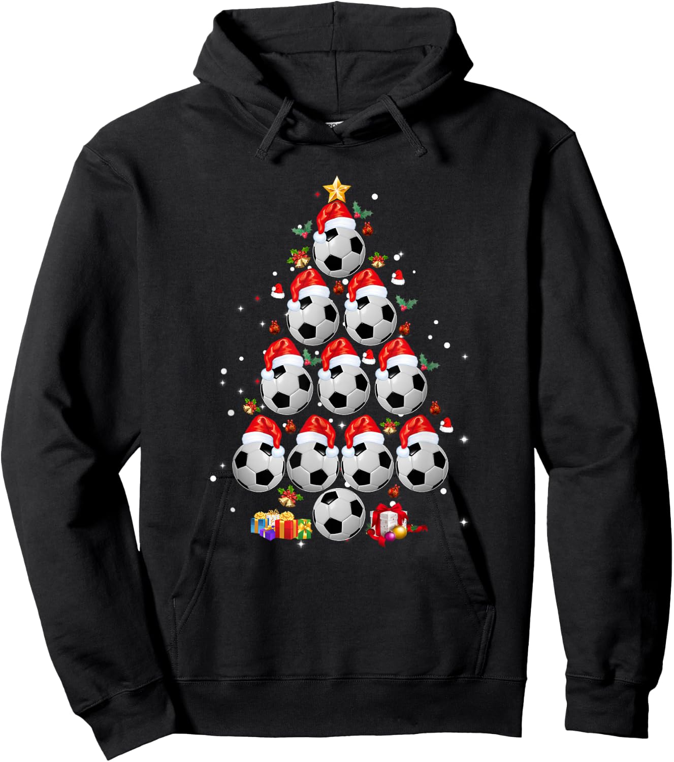 Soccer Balls Christmas Tree Shirt Lights Xmas Hoodie - Hoodie | Black