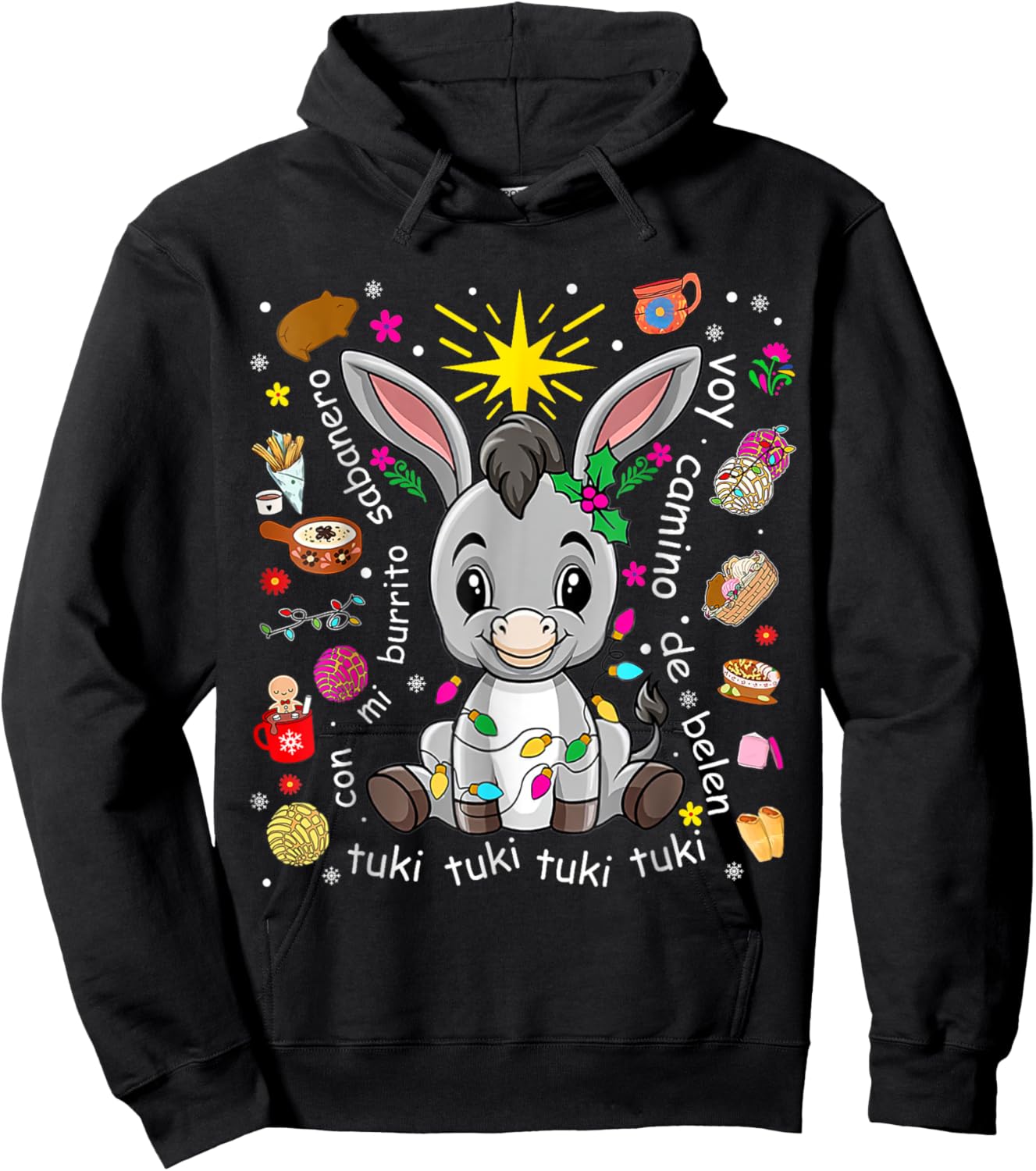 Mi Burrito Sabanero Mexican Christmas Donkey Spanish Xmas Hoodie - Hoodie | Black