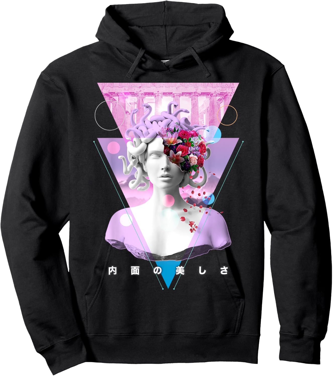 Vaporwave Medusa Statue Aesthetic Art Retro Japanese Otaku Hoodie - Hoodie | Black