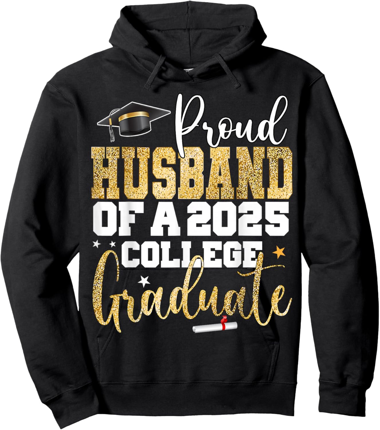Proud Husband Of 2025 Graduate College Graduation Party Hoodie - Hoodie | Black