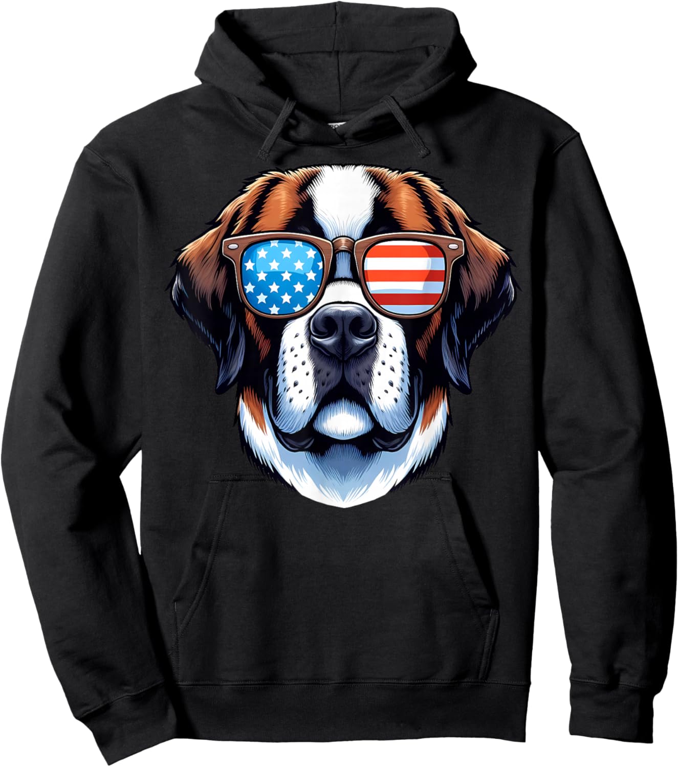 Saint Bernard Patriotic American Flag USA Sunglasses Dog Hoodie - Hoodie | Black