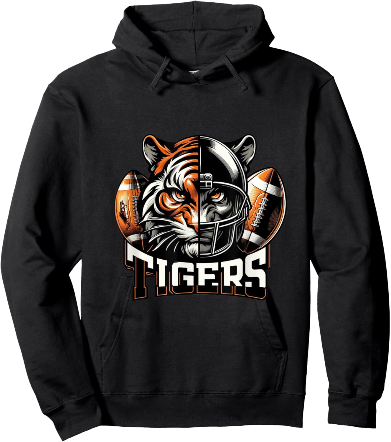 Tigers Football School Sports Fan Team Spirit Hoodie - Hoodie | Black