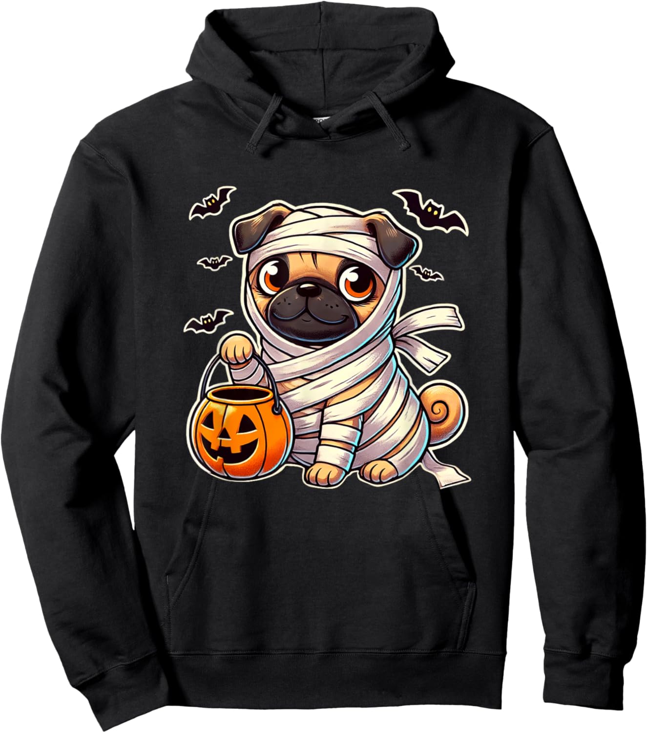 Pug Halloween Mummy Cute Pug Kids Hoodie - Hoodie | Black