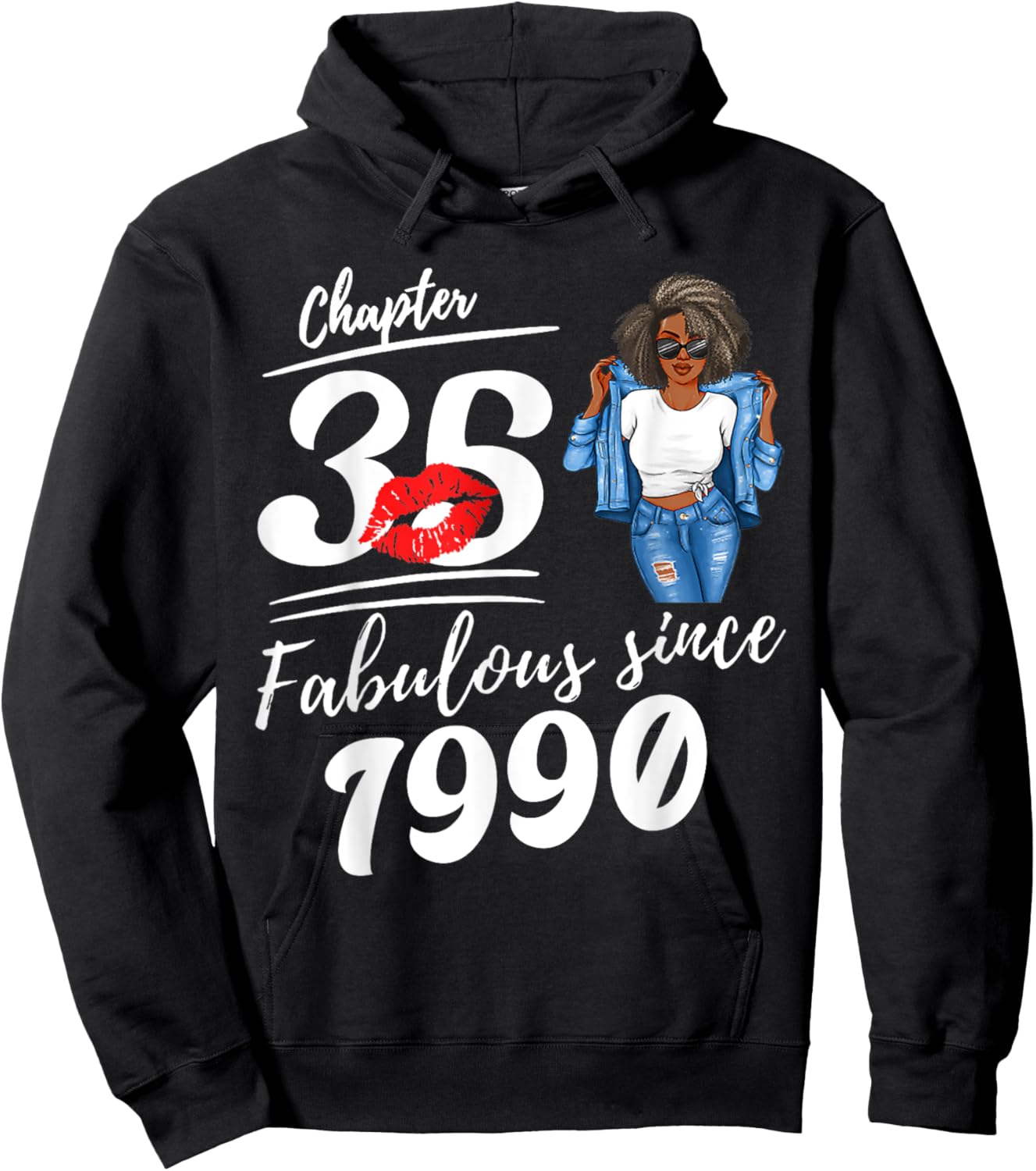 Chapter 35 Fabulous Since 1990 35th Birthday Afro Black Girl Hoodie - Hoodie | Black