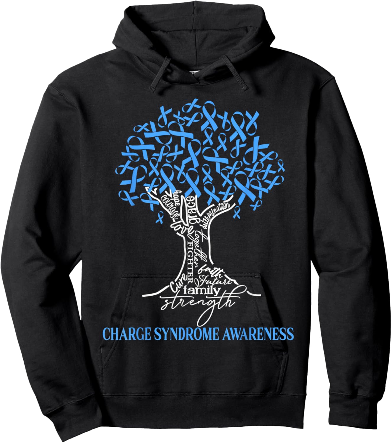 Charge Syndrome Awareness Tree Ribbon Blue Hoodie - Hoodie | Black