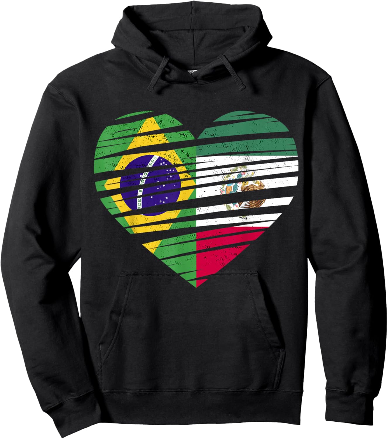 Brazil Mexico Flag Heart Hispanic Grown Brazilian Flag Hoodie - Hoodie | Black