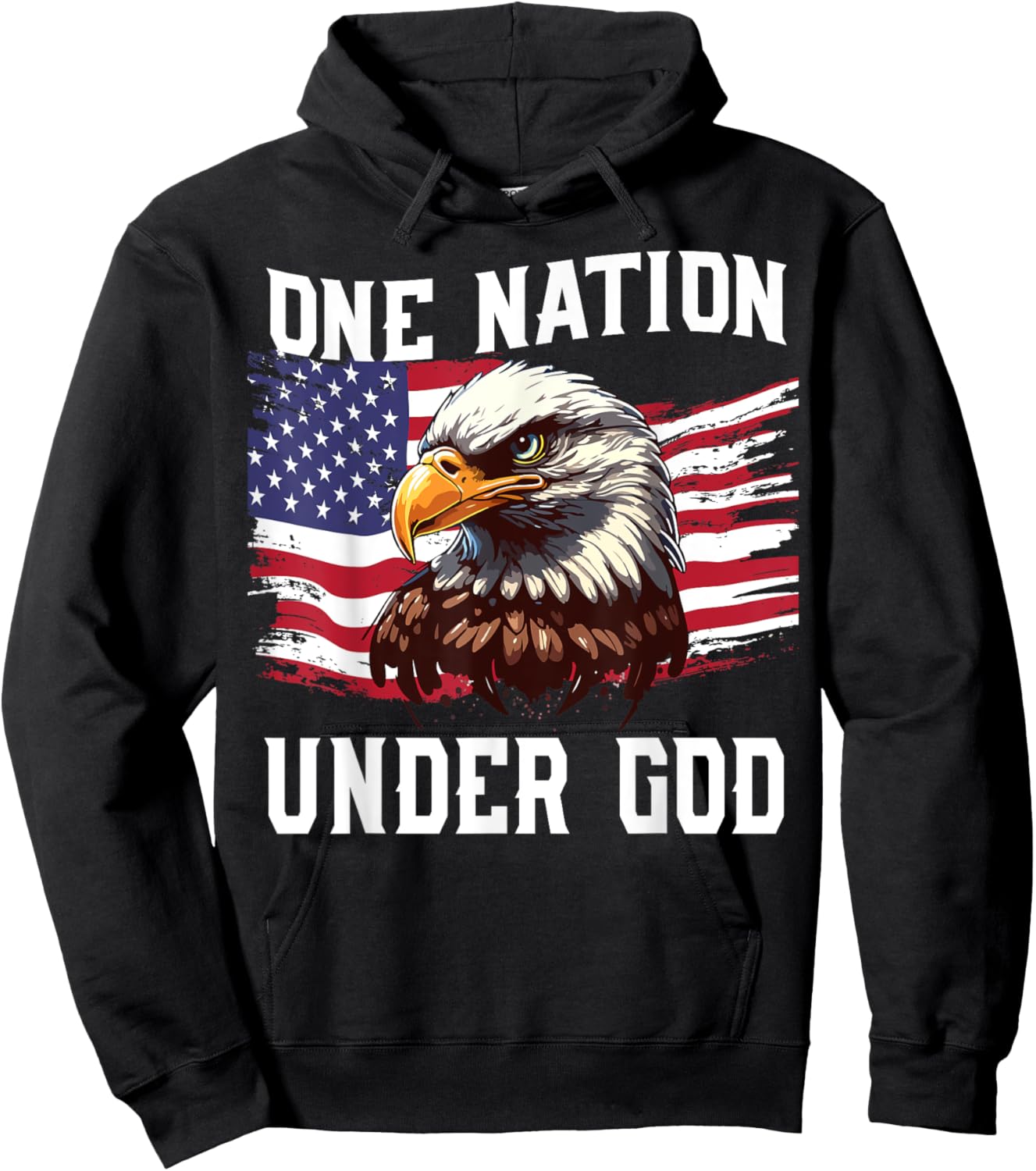 Men's One Nation Under God Bald Eagle Patriotic 4th July USA Hoodie - Hoodie | Black