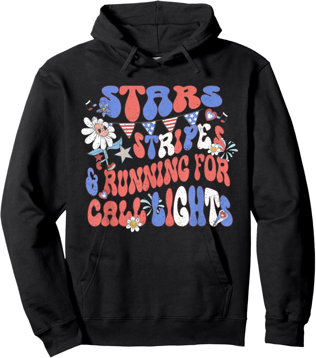 Stars and Stripes Running for Call Lights 4th of July Nurse Hoodie - Hoodie | Black